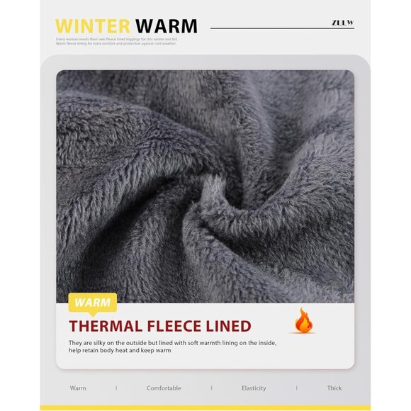 Pack of 2 Women's Black Gray Winter Warm Soft Base Thermal Fleece Lined Legging - Picture 3 of 6